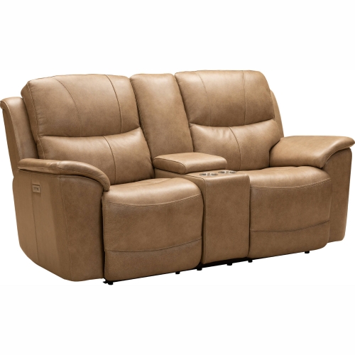 Kaden Power Reclining Console Loveseat w/ Lumbar in Taupe Leather